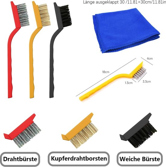 6 stuks reinigingsborstels (3 lange + 3 korte borstelreinigingen/borstels om te poetsen) met reinigingsdoek - hoekreinigingsborstel, voegenborstel, splereinigingsborstel voor badkamer, keuken, tegels — afbeelding 2