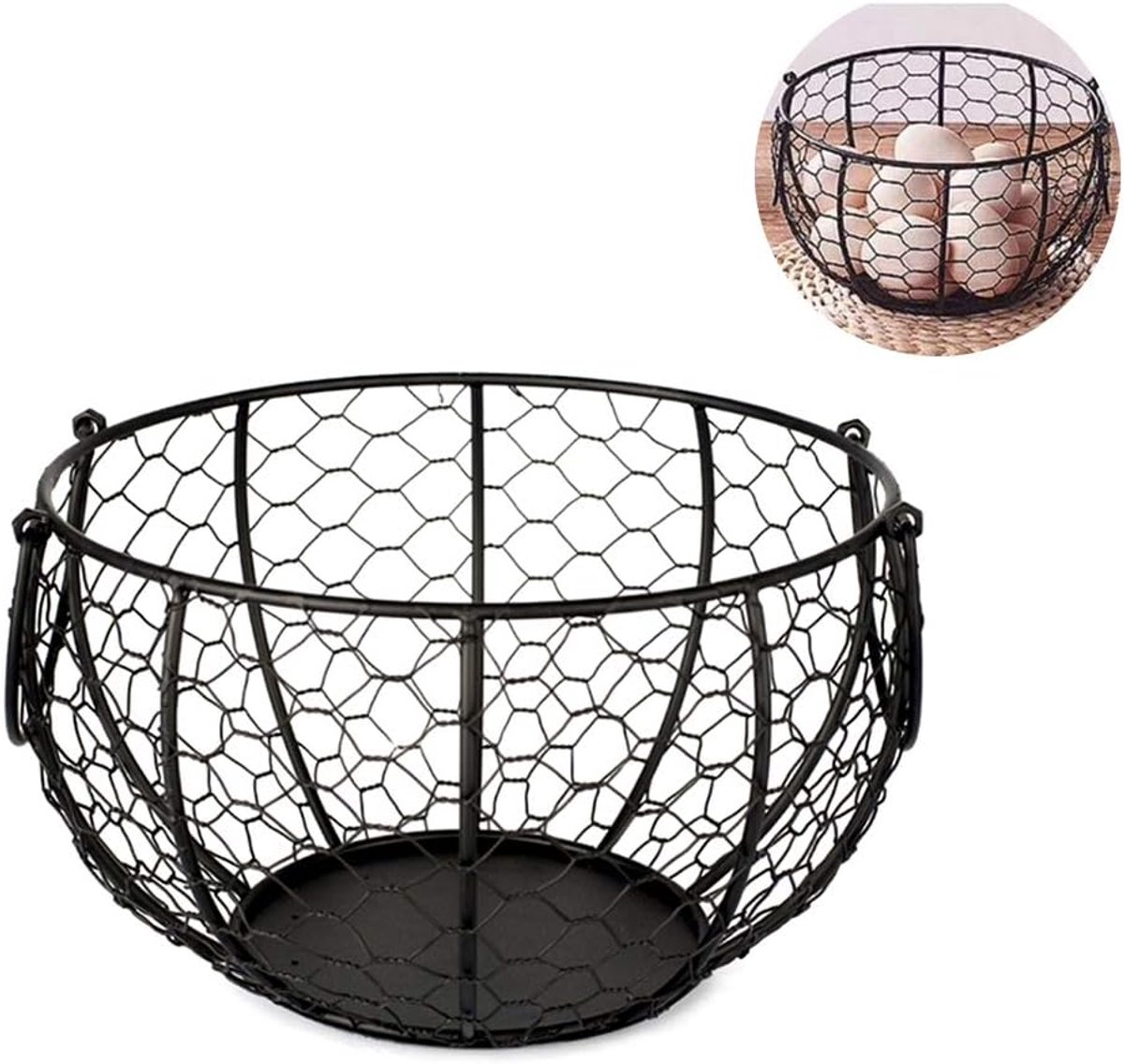 Wire Egg Basket, 1pcs Round Metal Egg Collecting Basket Egg Basket Potato Garlic Container Fruit Basket Vintage Style