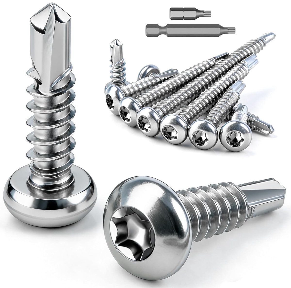 120 Stk Boorschroeven Torx Roestvrij Staal, Linsenkop Zelfborende Schroeven M4,2x16 mm, Zelfsnijdende Schroeven Roestvrij Staal 410 Plaatschroeven DIN 7504 Metaaldakschrouwen voor Hardhout