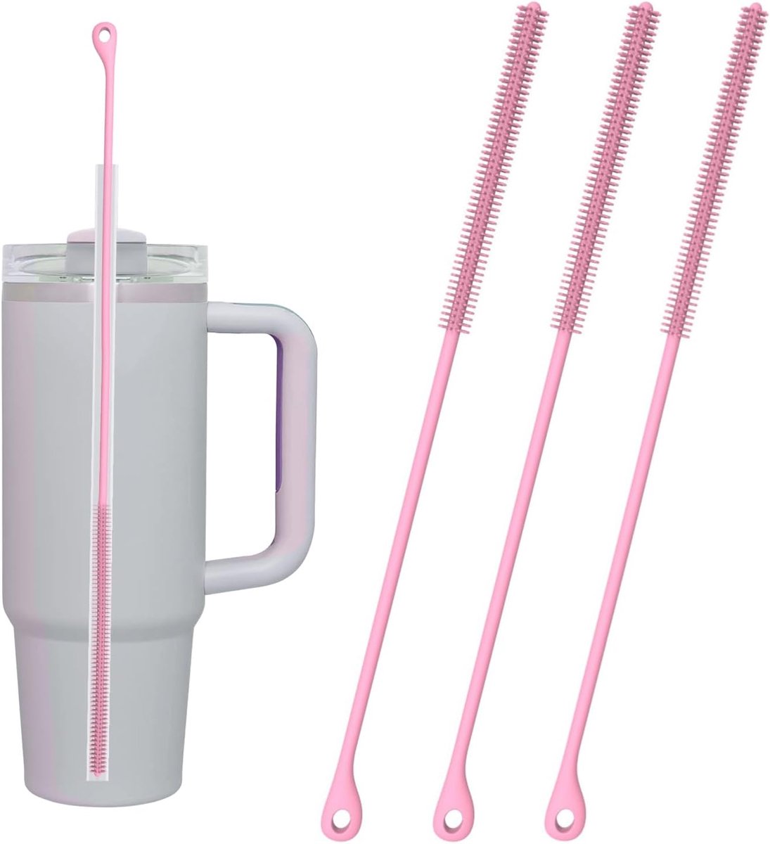 3 stuks siliconen rietreinigingsborstel, 24 cm extra lange herbruikbare hangende reinigingsborstel, buigbare spleetborstels, drinkrietje wasreiniger, voor glazen rietjes, slanke pijpbuis, 6 mm