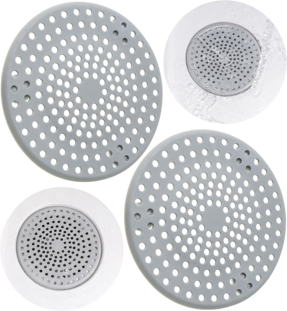 Gootsteen afvoerzeef, 2 stuks, grijs, gemaakt van TPR, Ø 11 cm, met 3 zuignappen voor een stevige grip, voor gootsteenafvoeren tot Ø 70 mm