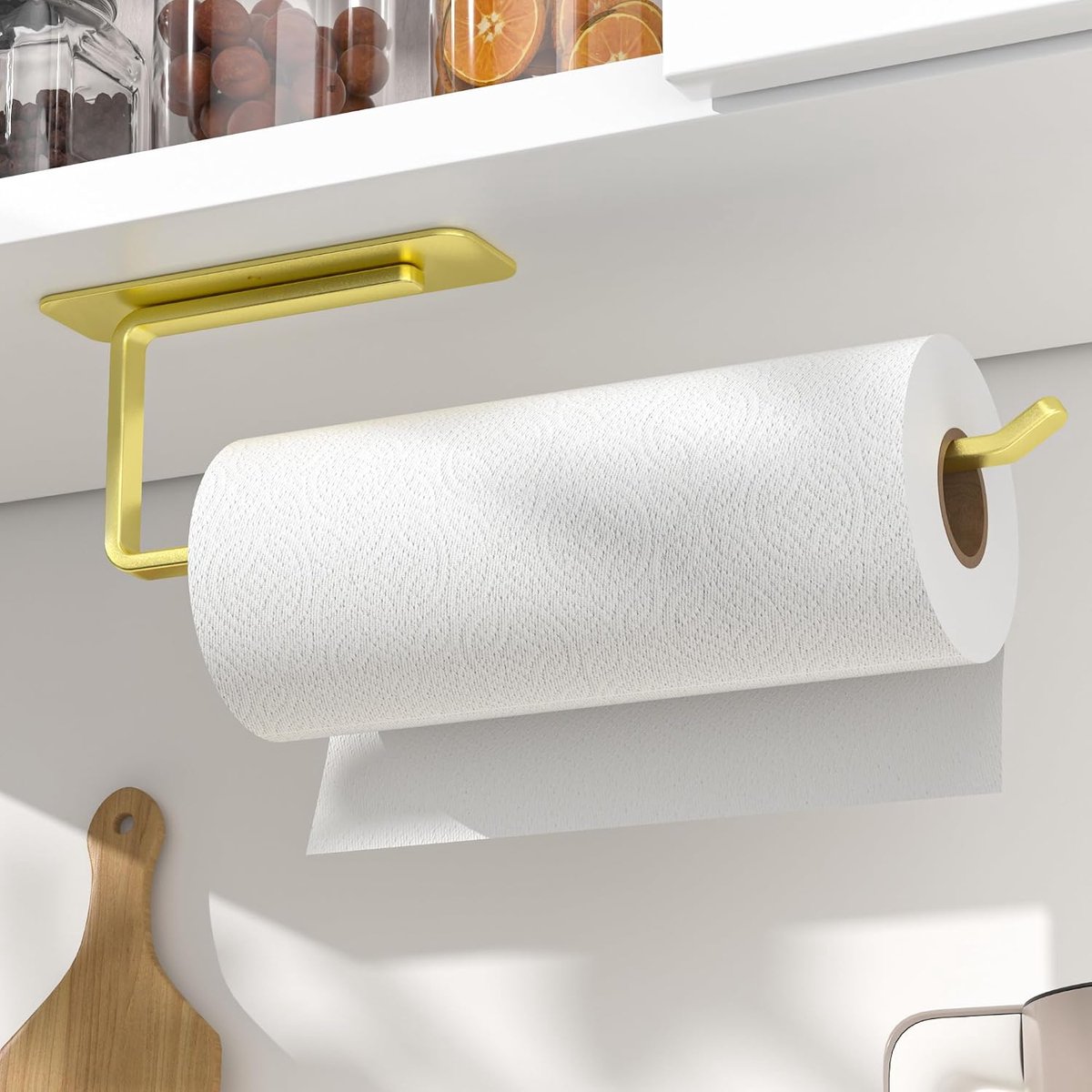 zonder boren, keukenrolhouder, goudkleurig, zelfklevend, praktische rolhouder voor onder de kast, voor het opbergen en organiseren, keukenrolhouder aan de muur