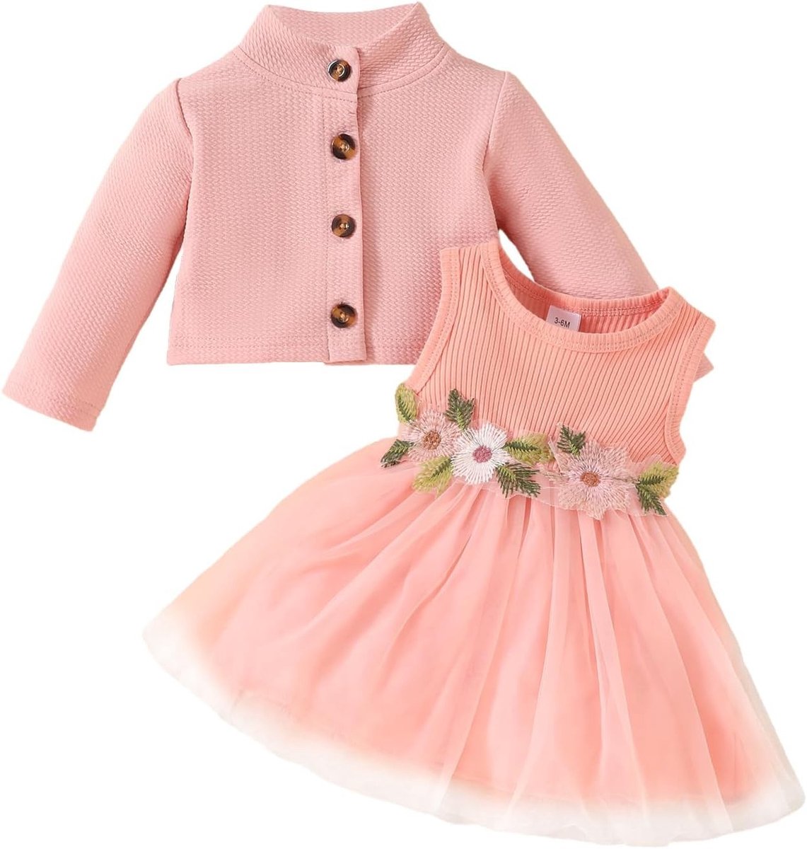 Schattige Baby Jurk met Gebreide Cardigan - Bloemenprint Mouwloos Kleding voor Meisjes van 6 Maanden tot 3 Jaar