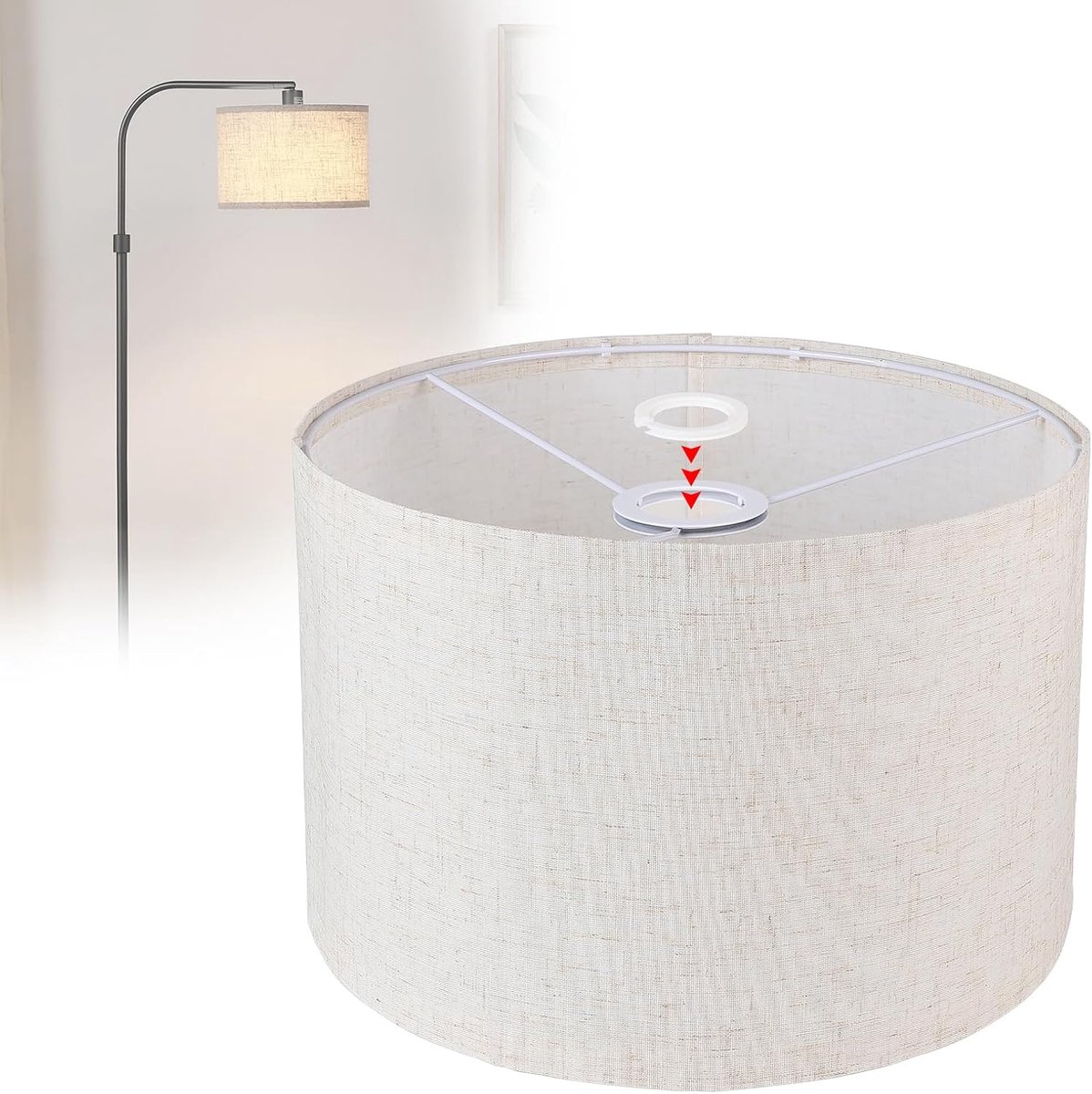 SnelShoppen - Lampenkap Stof H20 x Ø 30 cm, Beige Trommelvorm Geschikt voor E14/E27 Fittingen, Ideaal voor Staande Lamp, Plafondlamp, Hanglamp, Wandla