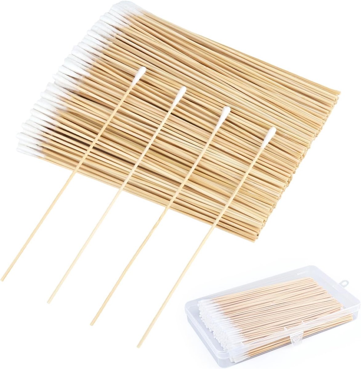 Langdurige Houten Wattenstaafjes van Bamboe - 300 Steriele Swabs voor Make-up, Schoonmaak en Nagelverzorging met Ronde Kop