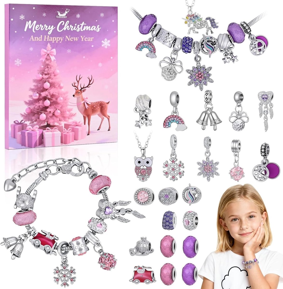 Kerstkalender met Sieraden en Creatieve Knutselsets voor Meisjes - Armbanden Maken en Versieren