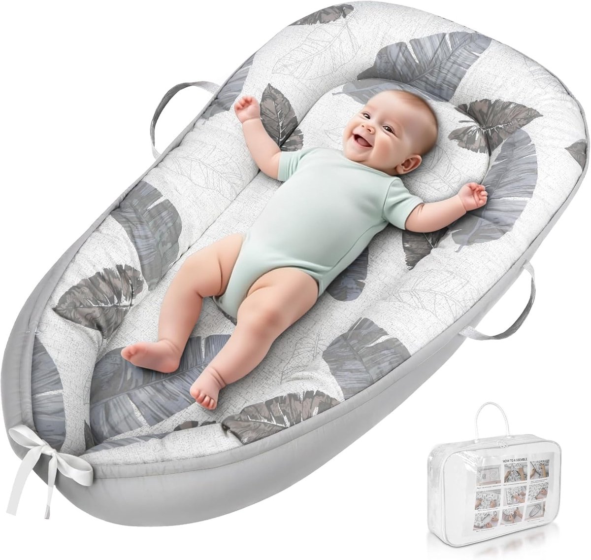 SnelShoppen - Baby Nest Pod voor Pasgeborenen - 100% Katoen Ademend Draagbaar Babybedje - Verstelbaar en Afneembaar Babybedje voor Jongens en Meisjes