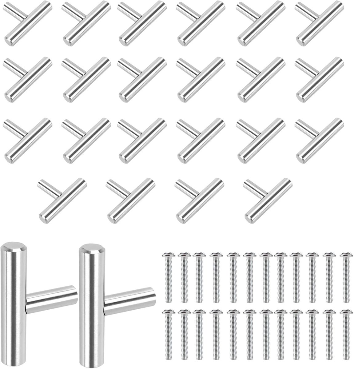 T-Bar Kastgrepen van RVS, 50 x 32 x 10 mm, Zilver, Verpakking van 24, Duurzaam en Modern Design