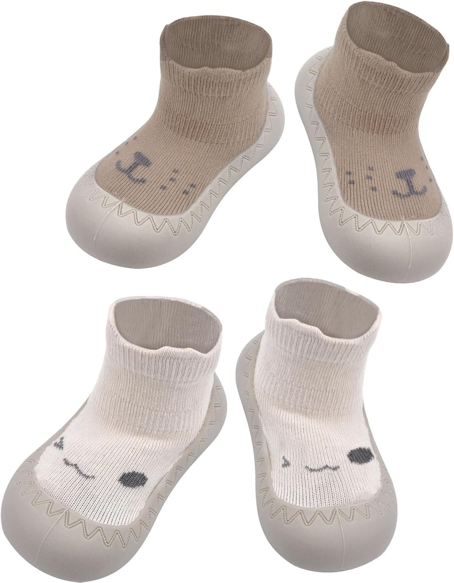 SnelShoppen - 2 Paar Antislip Babysokkenschoenen - Schattige Cartoon Babyvloerschoenen - Zachte Katoenen Kruipsokken - Blote Voetschoenen voor Babymei