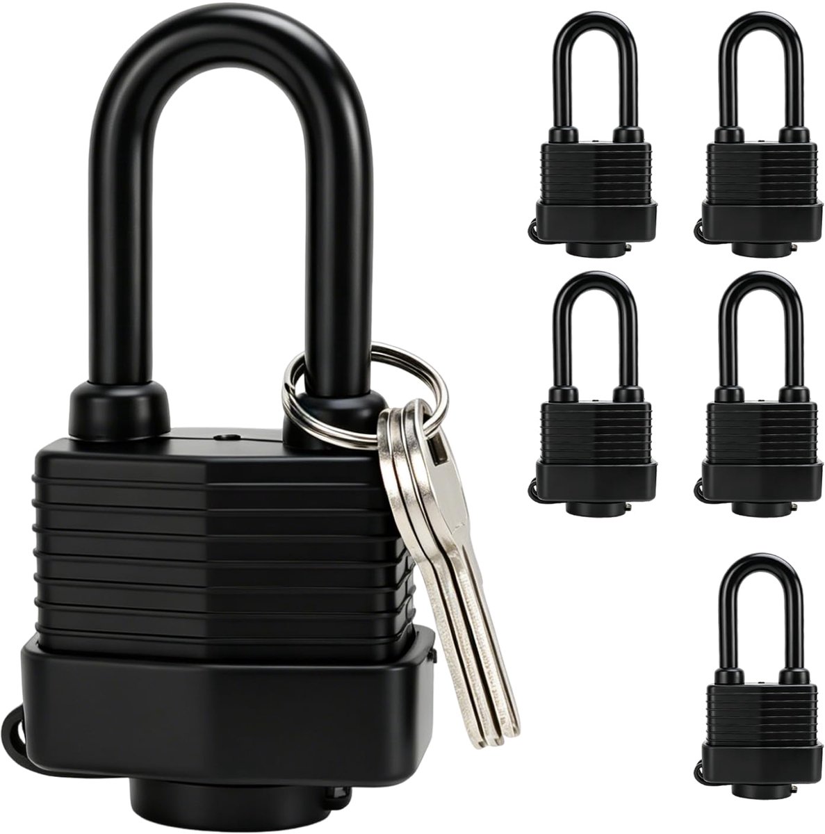 Hangslot, hangslot, hangslot | 6 stuks met 18 sleutels, weerbestendig, messing, gelijksluitend, voor tuin, kluisje, kelder, koffer