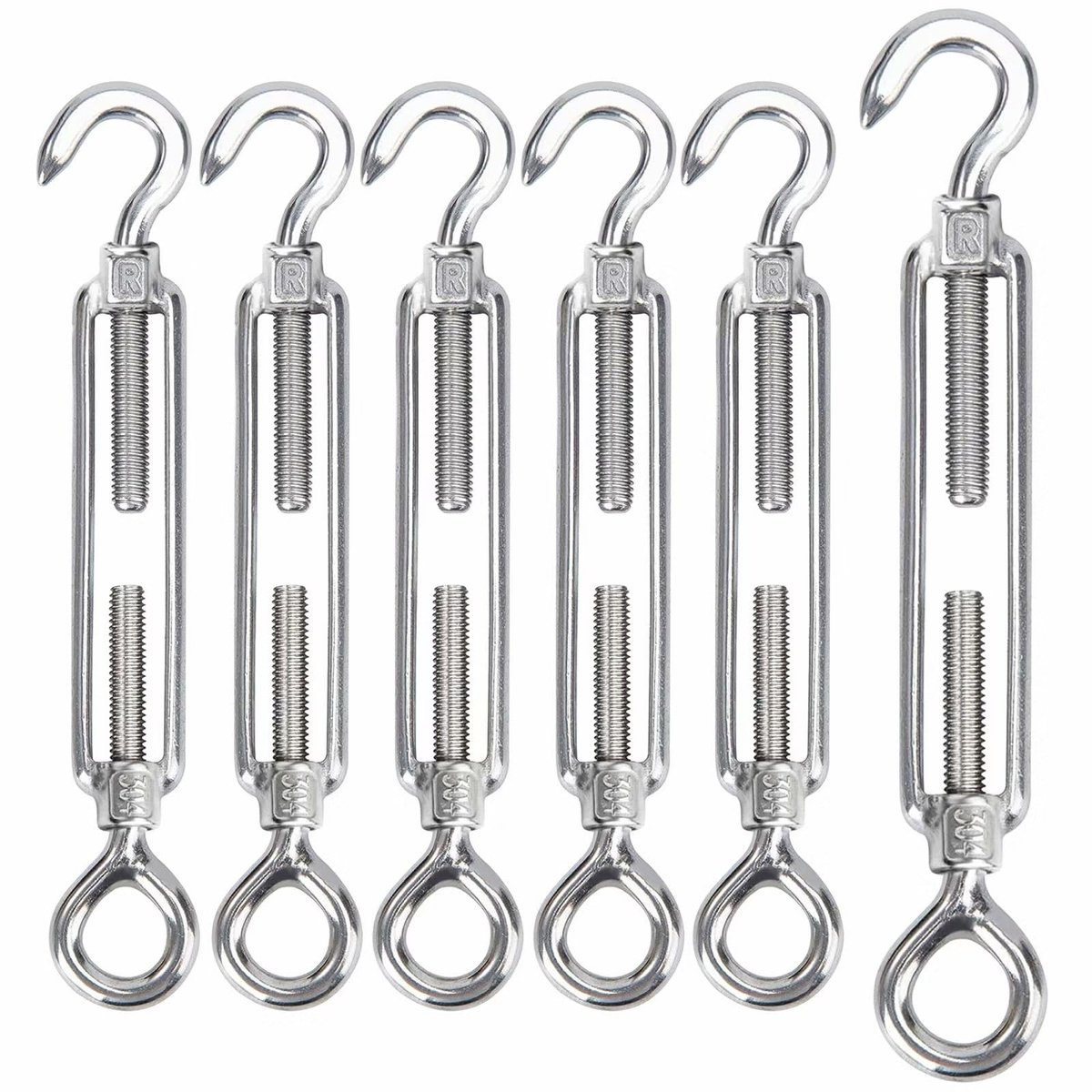 6 stuks M8 spanschroef, kabelspanner, roestvrij staal, spanschroef met haak en oogje, verstelbare haken en oog, draadspanner, spanhaak voor zonnezeil, spanner, kabelsysteem, tuindraad