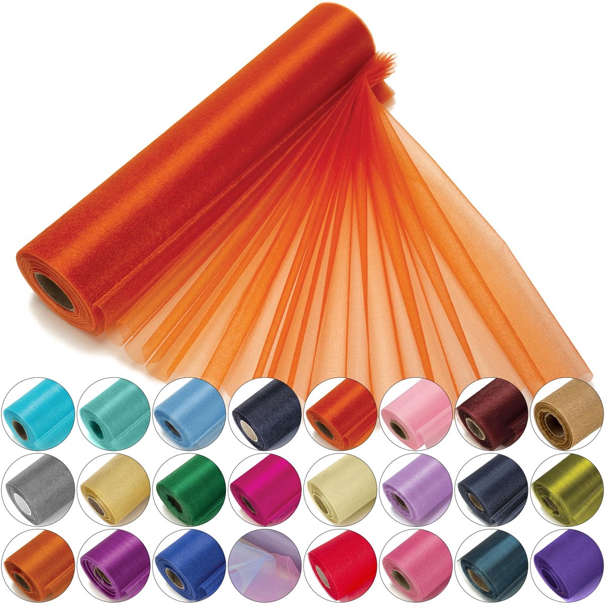 Shop Organza Rol - 25m x 29cm - Glitter Organza Stof voor Bruiloft, Stoelsjerpen, Tafelloper, Kerst & DIY-Knutselen - Terracotta Oranje