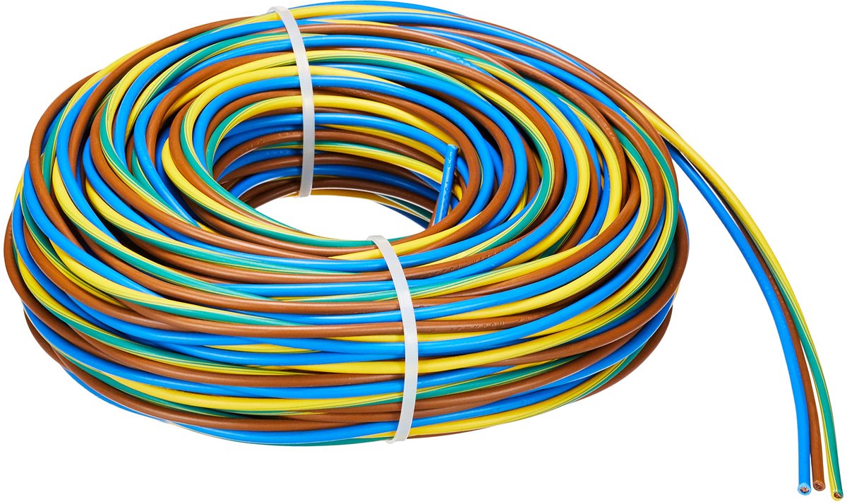 25151 eenaderige kabel N07V-K, doorsnede 1 x 2,5 mm, 25 m. Verpakking kan licht variëren.
