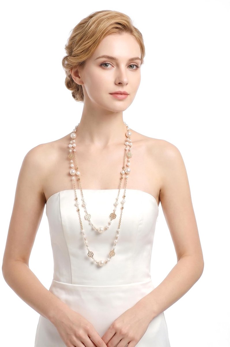 Ketting voor dames parelketting dubbellaags dames sierlijke meerlaagse parelketting mode lange halsketting voor vrouwen modesieraden cadeau trui accessoires