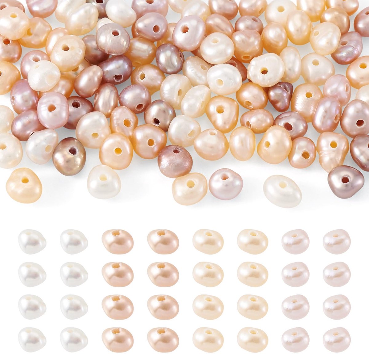 Crafans 100 stuks natuurlijke gekweekte zoetwaterparels 2 mm/3 mm platte ronde en onregelmatige zoetwaterparels 4 kleuren gekweekte kralen voor doe-het-zelf armbanden, kettingen, sieraden make