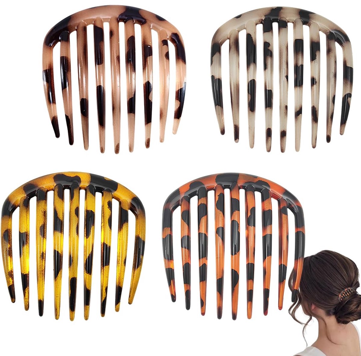 4 stuks schuifkam, French Side Hair Combs, kunststof twist schuifkam voor haar, met tanden haarkam, haarklemmen, Franse insteekkam, voor vrouwen dames dik en fijn haar