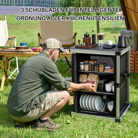 Camping Keuken - Opvouwbare Kast - Outdoor Koken - Aluminium Frame - 80 x 61 x 51 cm - Zwart van Camping — afbeelding 3