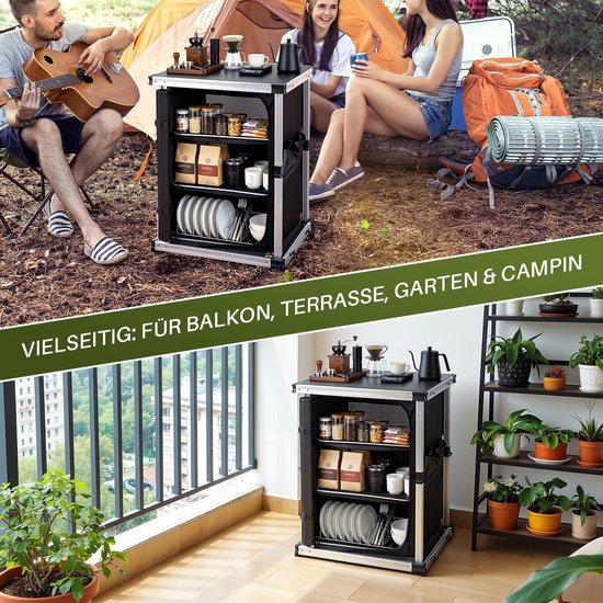 Camping Keuken - Opvouwbare Kast - Outdoor Koken - Aluminium Frame - 80 x 61 x 51 cm - Zwart van Camping — afbeelding 5