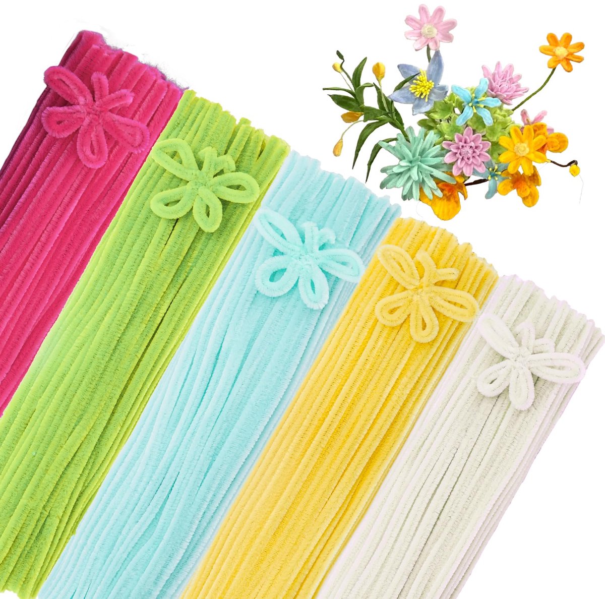 500 Stuks 5 Pastelkleuren Chenilledraad voor Knutselen, 30 cm Lang en 8 mm Dik, Kleurrijke Pijpenragers Set voor DIY Bloemen & Feestversieringen
