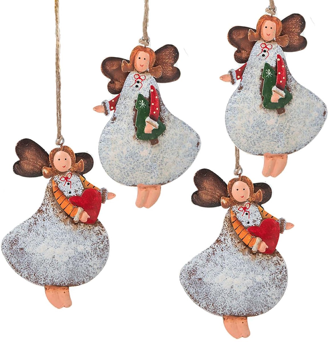 4 stuks metalen engelhangers kerstboomhanger Kerstmis engel hanger van metaal (4 engel)