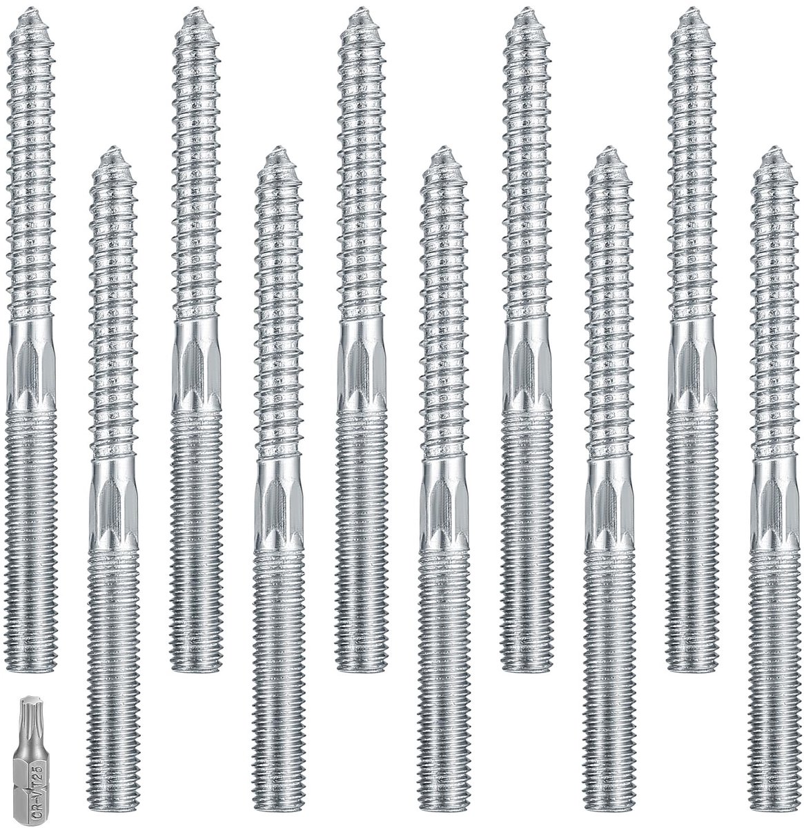 10 stuks M10 Torx-hangerbouten, dubbelkoppige bouten, dubbele pluggen, dubbele plugschroeven, metalen schroefpluggenhanger, houtschroeven met schroefdraad en machinebouten voor houten gezamenlijke