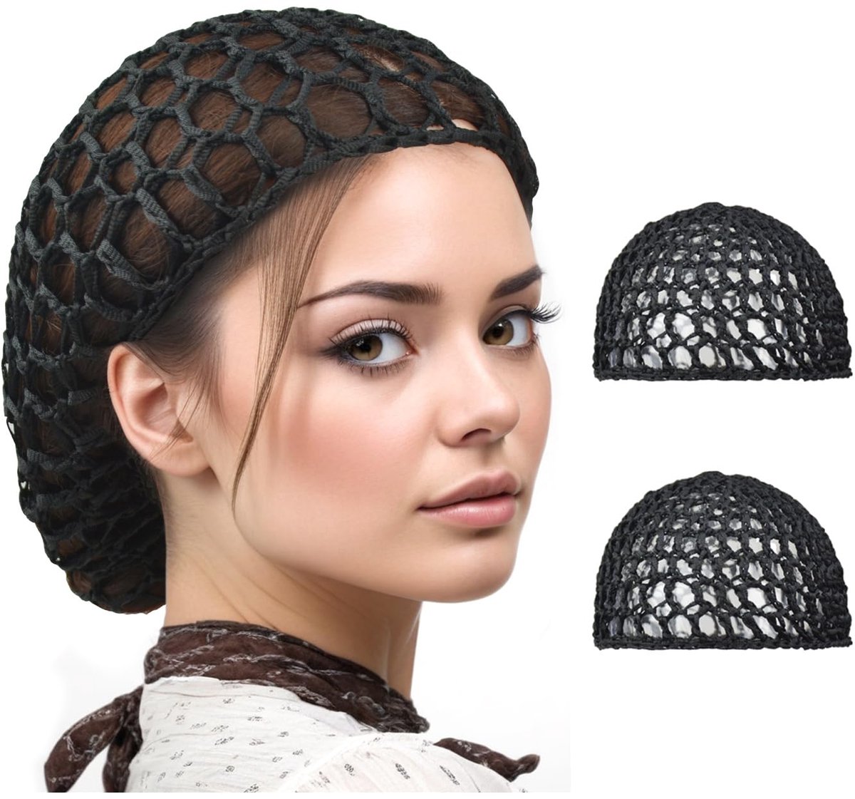 2 Stuks Zwart Mesh Gezicht Haarnet Caps Slaapmuts voor Gezichtsmake-up Dames Krullend Haar Slapen