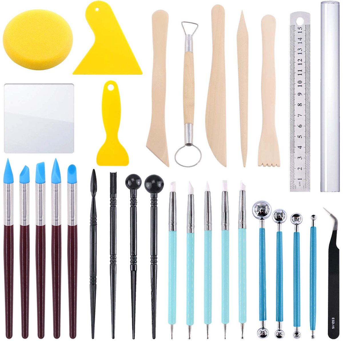 30Pcs Siliconen Klei Sculpting Tool, Modellering Dotting Tool & Aardewerk Craft Ball Stylus Tool, Dotting Aardewerk Gereedschap Voor Aardewerk Modeling, Smoothing Clay, Keramiek
