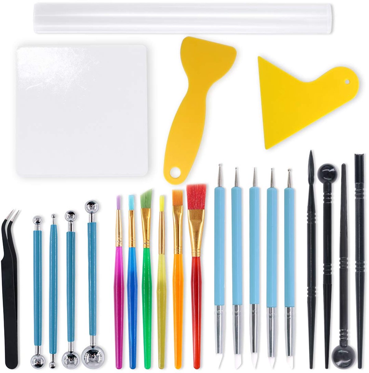24 stuks modelleerklei beeldhouwen gereedschap kits, schilderij borstel, dual-ended ontwerp aardewerk gereedschap, bal stylus gereedschap, plastic bal staaf stylus modellering gereedschap, klei