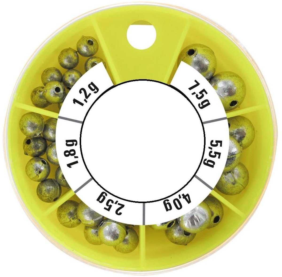 Lochblei Assortiment Doos 120 g – Kogelblei Set 1–7 g | Visgewichten voor Posenangeln & Stippen | Lochbleie in Dispenserdoos met 6 maten