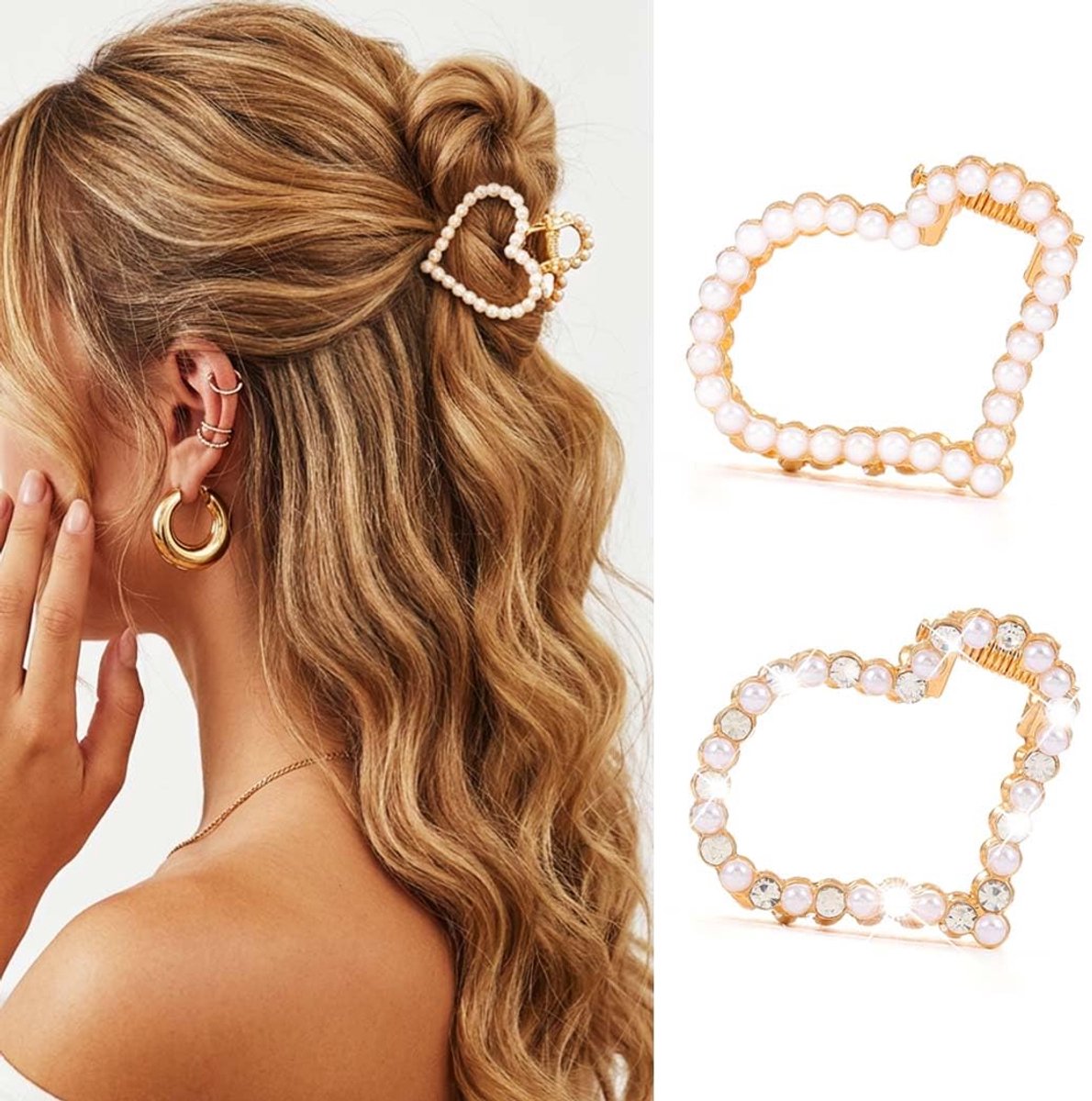 Parel Haarspeldjes Goud Metalen Klauw Clip Strass Haar Klauwen Hart Haaraccessoires Voor Vrouwen