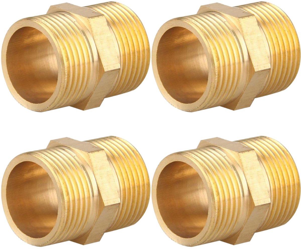 Dubbele Nippel G1/2" (Ø 20mm) Messing Buitendraad, 4 Stuks, Zeskant, Verbindingsstuk 2xAG Schroefdraadfitting, Geschikt Voor Drinkwater