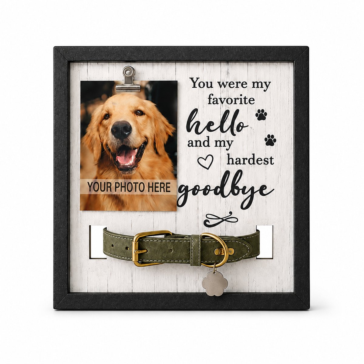 Sercano Huisdier Gedenklijst – Fotolijst voor Hond of Kat met Halsbandhouder & Fotoklem – Rouwcadeau bij Verlies – MDF – 22,8 cm – Zwart