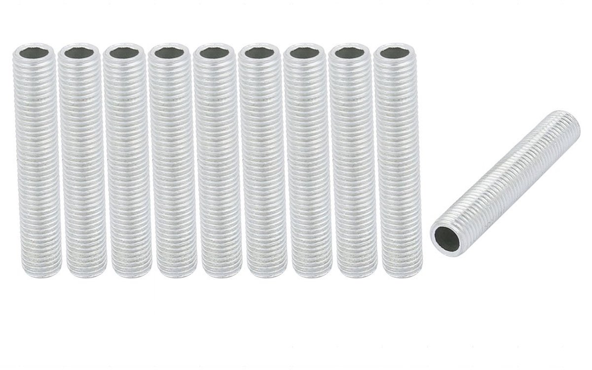 Pijpmondstuk, M8 Draad 45 mm Holle Lengte Reparatie Lichten voor Lampen, Gloeilampen, Gegalvaniseerd, Zilver Geplateerd, Verpakking van 10