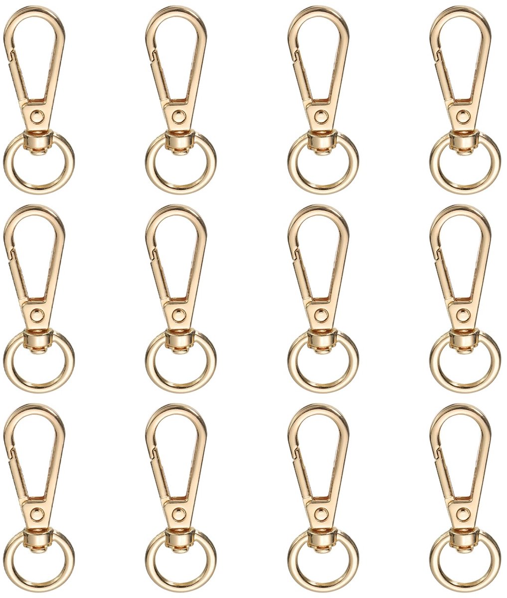 1,8" draaibare karabijnhaak sleutelhanger, 12 stuks draaibare lanyards trigger snap haak riem sleutelring voor het maken van sieraden doe-het-zelf handwerk accessoires, goud
