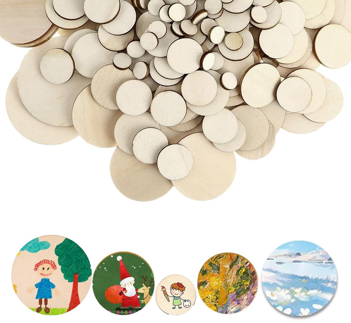 400 stuks houten schijven decoratie boomschijven houten schijf glad en gratloos boomschijf 10 mm 20 mm 30 mm ronde houten schijven boorbaar houten plaatjes rond voor schilderen graffiti
