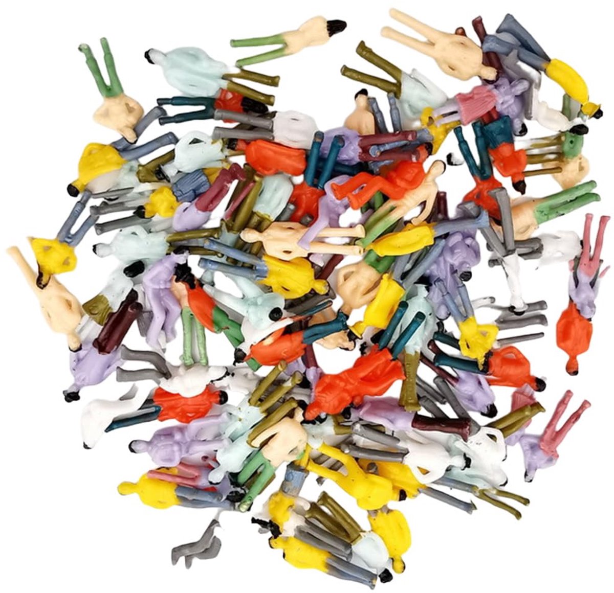 100 stuks mensenfiguren op schaal 1:75, mini-modelspoorbaan, architectuur, plastic mensen, klein poppenhuis, beschilderde staande en zittende speelfiguren voor miniatuurscènes