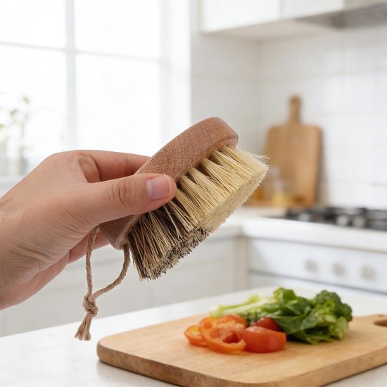 Groenteborstels met Houten Handvat, Dubbele Borstelharen van Sisal en Palmvezel Keukenborstel met Ophangkoord voor Groenten Aardappelen Wortelen en Fruit — afbeelding 2