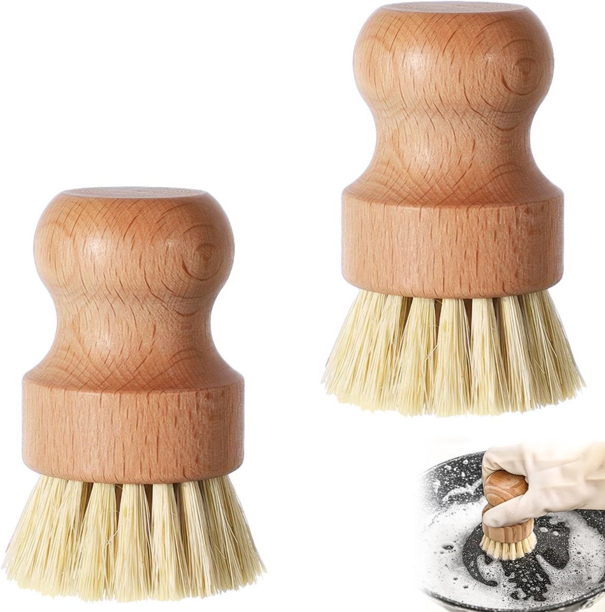 Groenteborstel, 2 stuks, bamboe en paardenhaar | Paddenstoelborstel, Aardappelborstel, Keukenborstel, Handpalmborstel, Houten afwasborstel, Natuurlijke materialen