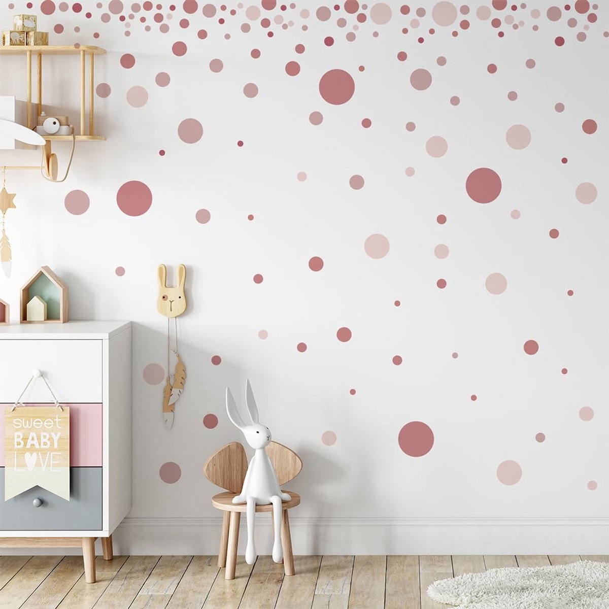 kinderkamer meisjes, 140 stuks muurstickers meisjeskamer, muurstickers voor babykamer, muursticker stippen voor kinderkamer, babykamer decoratie