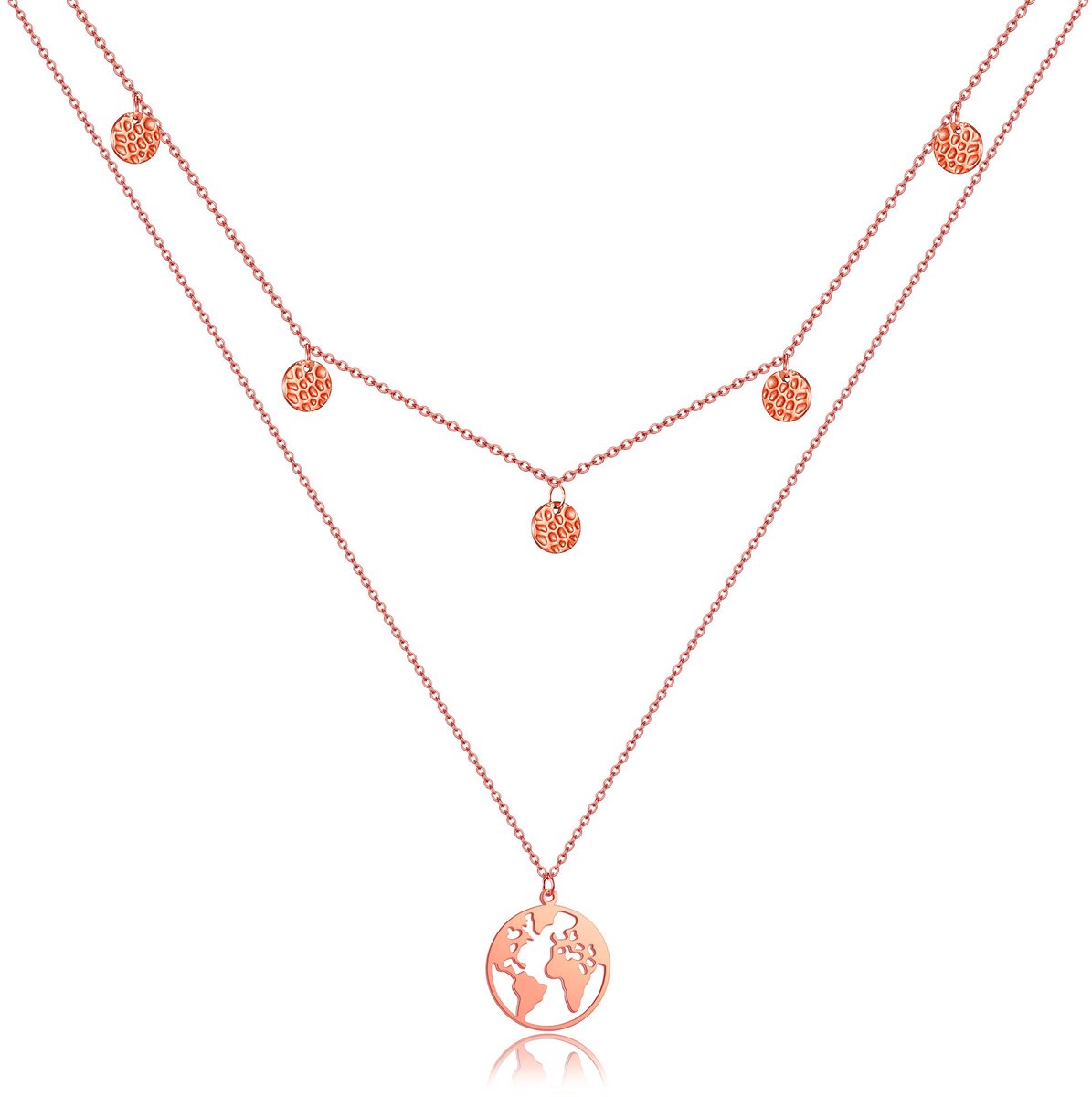 wereldketting dames wereldhanger halsketting vrouwen dubbele ketting wereldbol meerlaagse ketting met 5 munten / parels, 5 Muster, Roestvrij staal