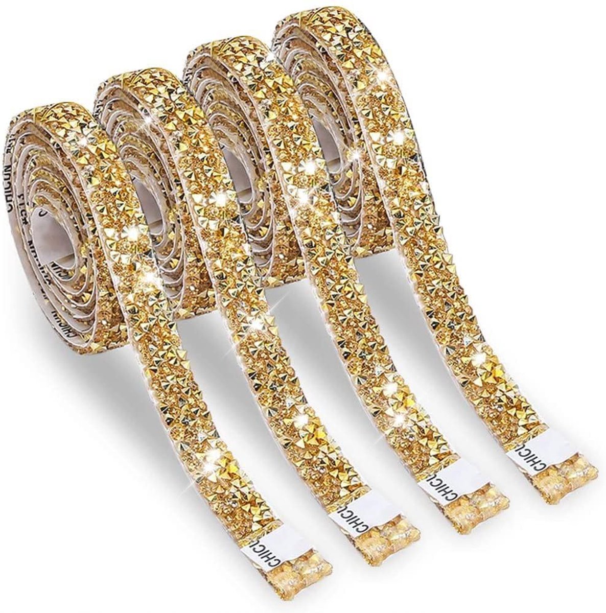 4 rollen gouden hars strass linten zelfklevende kristallen lint rol glitter hars diamant riem bling sprankelende diamant lint bling stickers wrap kristal rol voor doe-het-zelf kunst ambachten, 10 mm