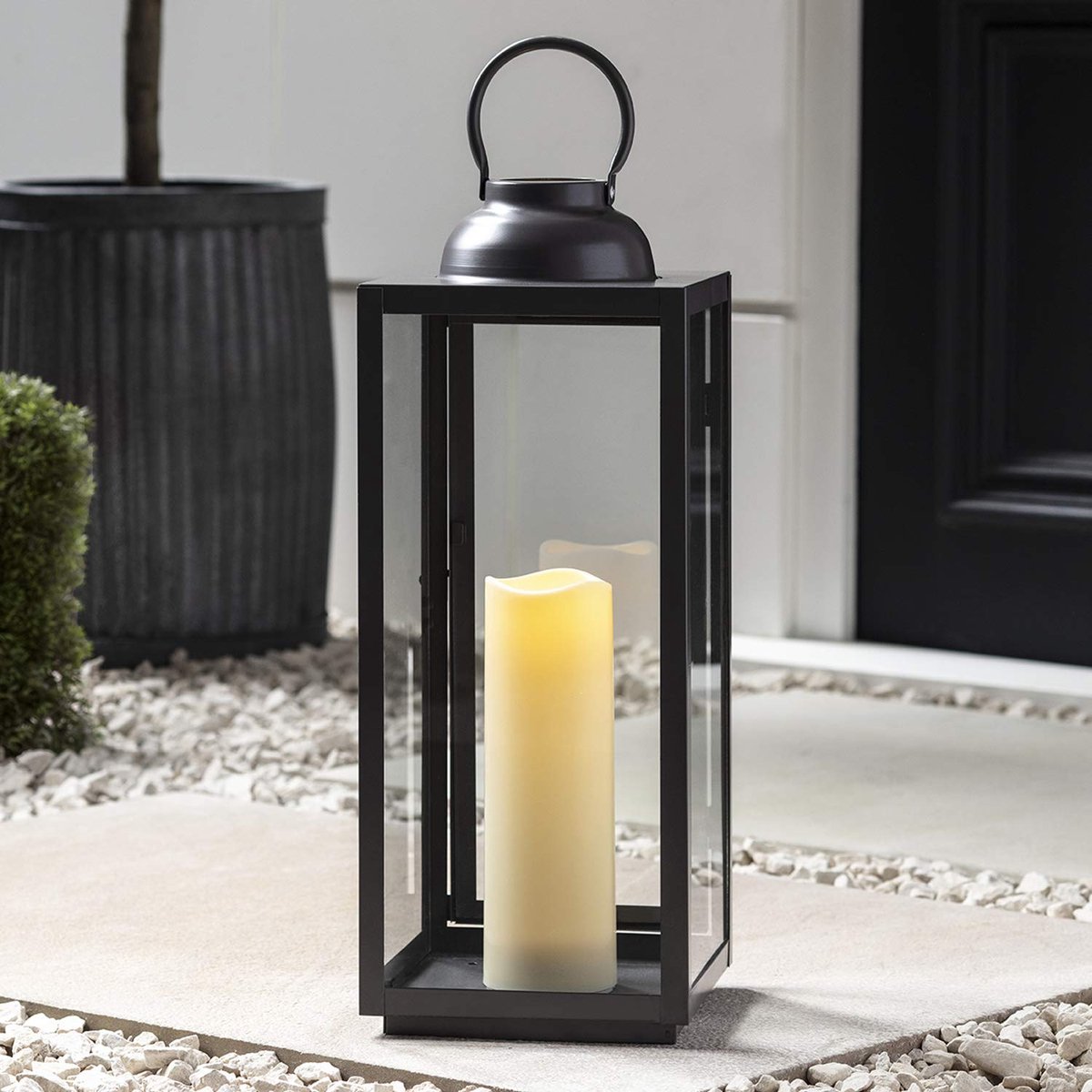 Grote Donkergrijze Metalen Batterij Operated Volledig Waterdichte Outdoor Tuin LED Kaars Lantaarn voor Indoor Outdoor Gebruik 46 cm