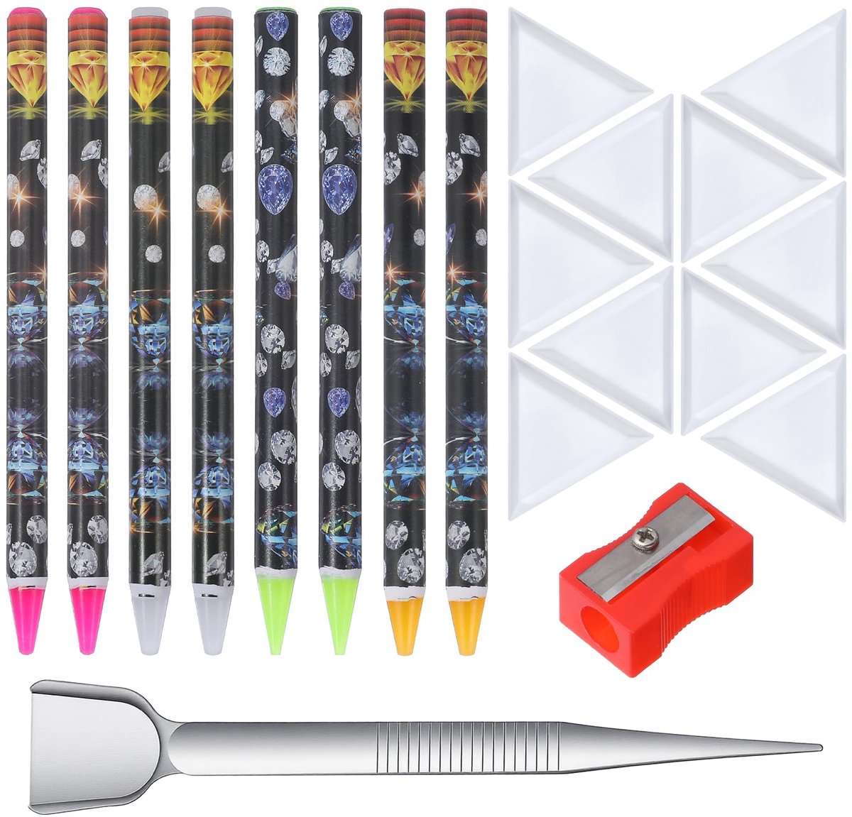 Drill Pen Waxset, 8 stuks Diamond Drill Pen, 10 Strass-trays, zelfklevende wasstiften voor diamantapplicators, nagelpen, dotting doe-het-zelf manicure-gereedschap met pincet en puntenslijper