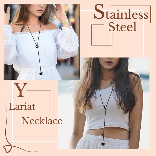 Y Lariat Ketting Dames Zwart Roestvrij Staal Slip Chain Ketting Gelaagde Slanke Verstelbare Choker Hart Y-vormige Costume Sieraden Ketting — afbeelding 5