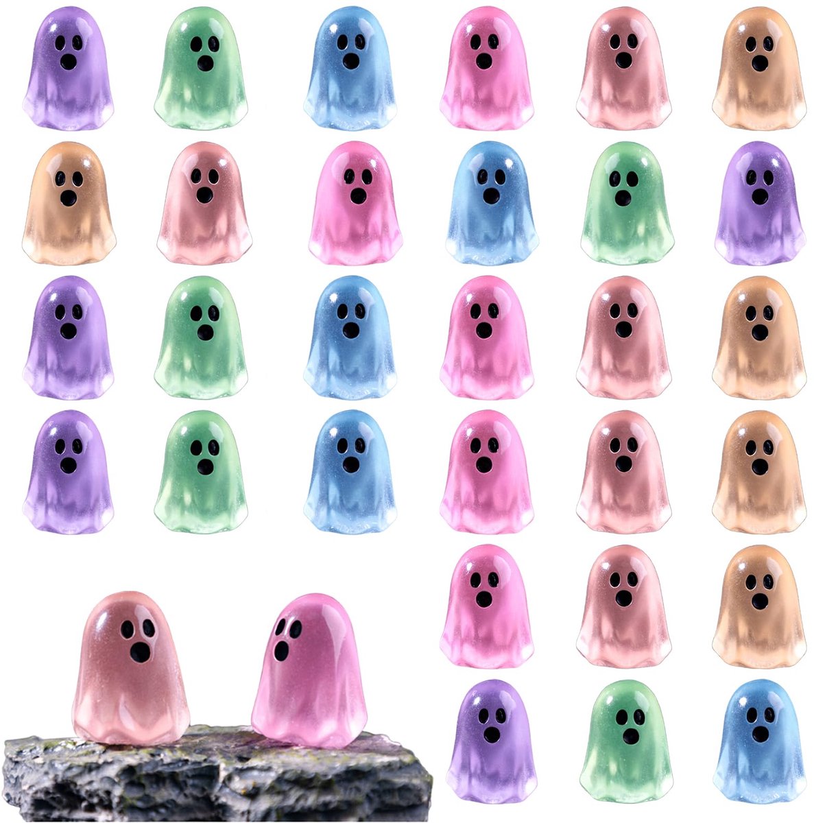 Hars figuren, Halloween kleine geestjes decoratie mini dieren standbeelden donker in lichtende kleurrijke miniatuur figuren voor tuindecoratie, DIY micro landschap scènes