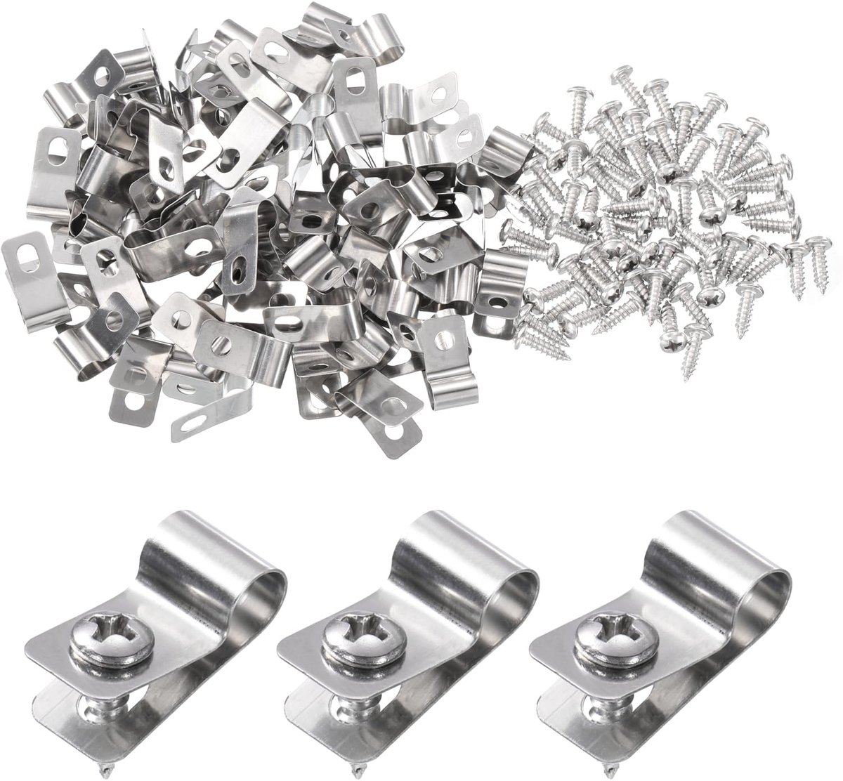 40 stuks hekklemmen draad 0,6 cm roestvrij stalen klemmen landbouwomheining met 40 schroeven voor de montage van draden van 12-16 gauge voor hekken hout, metaal of vinyl