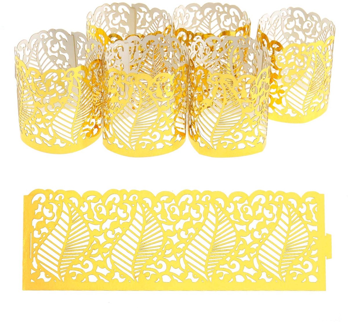 50 Stks Theelicht Kaars Houders Lampenkap LED Elektronische Kaars Licht Houders Laser Holle Papier voor Votive Centerpieces Bruiloft Verjaardag Party Baby Shower Golden