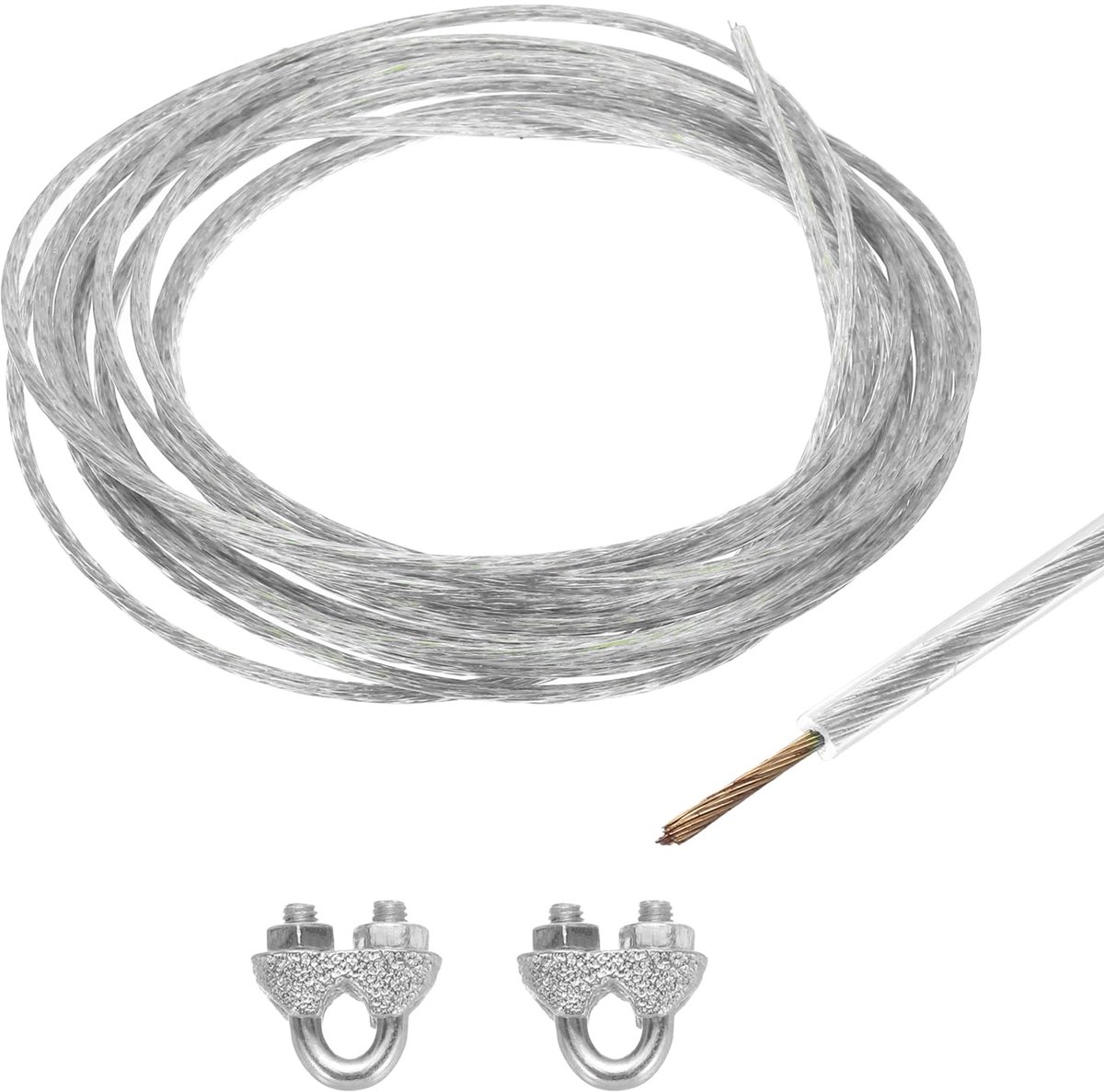 6 meter x 3 mm draadkabel, verzinkt, staalkabel, spandraad, ommanteld met 2 x M3 draadklemmen, stalen kern, gordijntouw, waslijn, bostouw voor klimplanten, gordijn, transparant