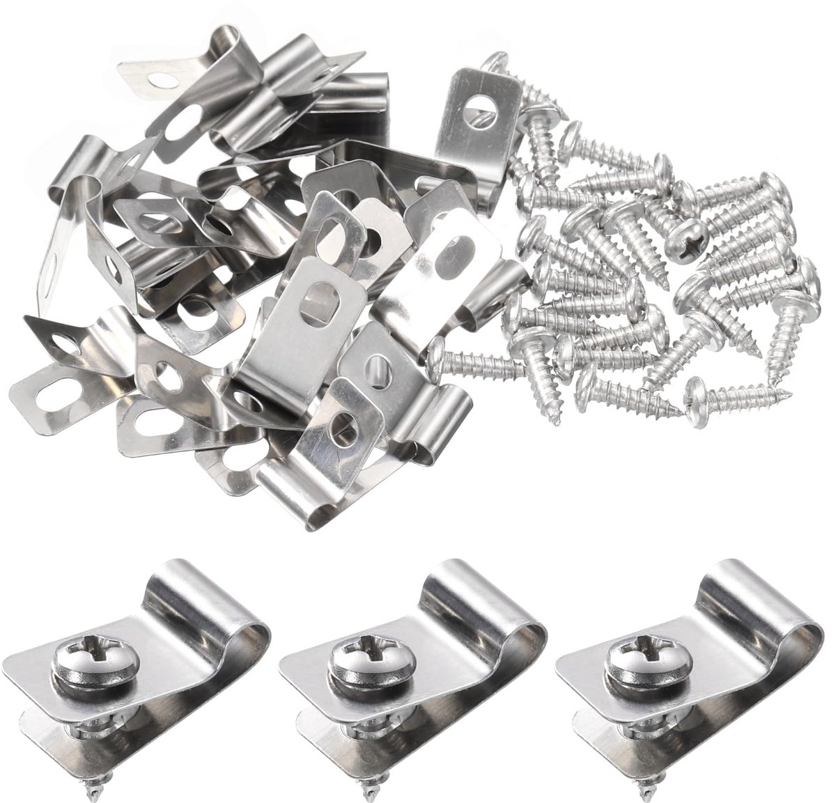 100 stuks draadhekclips, 0,4 cm, roestvrij staal, draadklemmen, landbouwhek, montageclips met 100 schroeven voor bevestiging van 12-16 gauge draden
