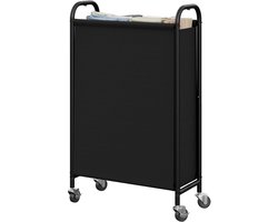 SAYS 80L slanke wasmand met wielen, stoffen rollende wasmand, smalle kledingorganizer, hoge mand voor kast, wasruimte, badkamer, zwart